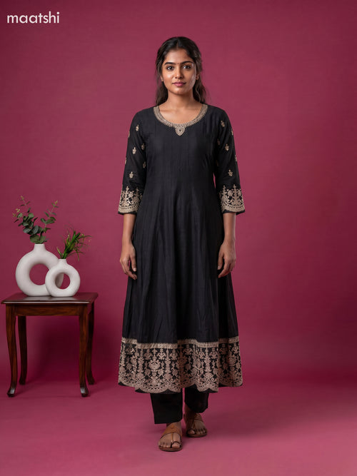 Black Art Silk Sequin Work Anarkali Suit