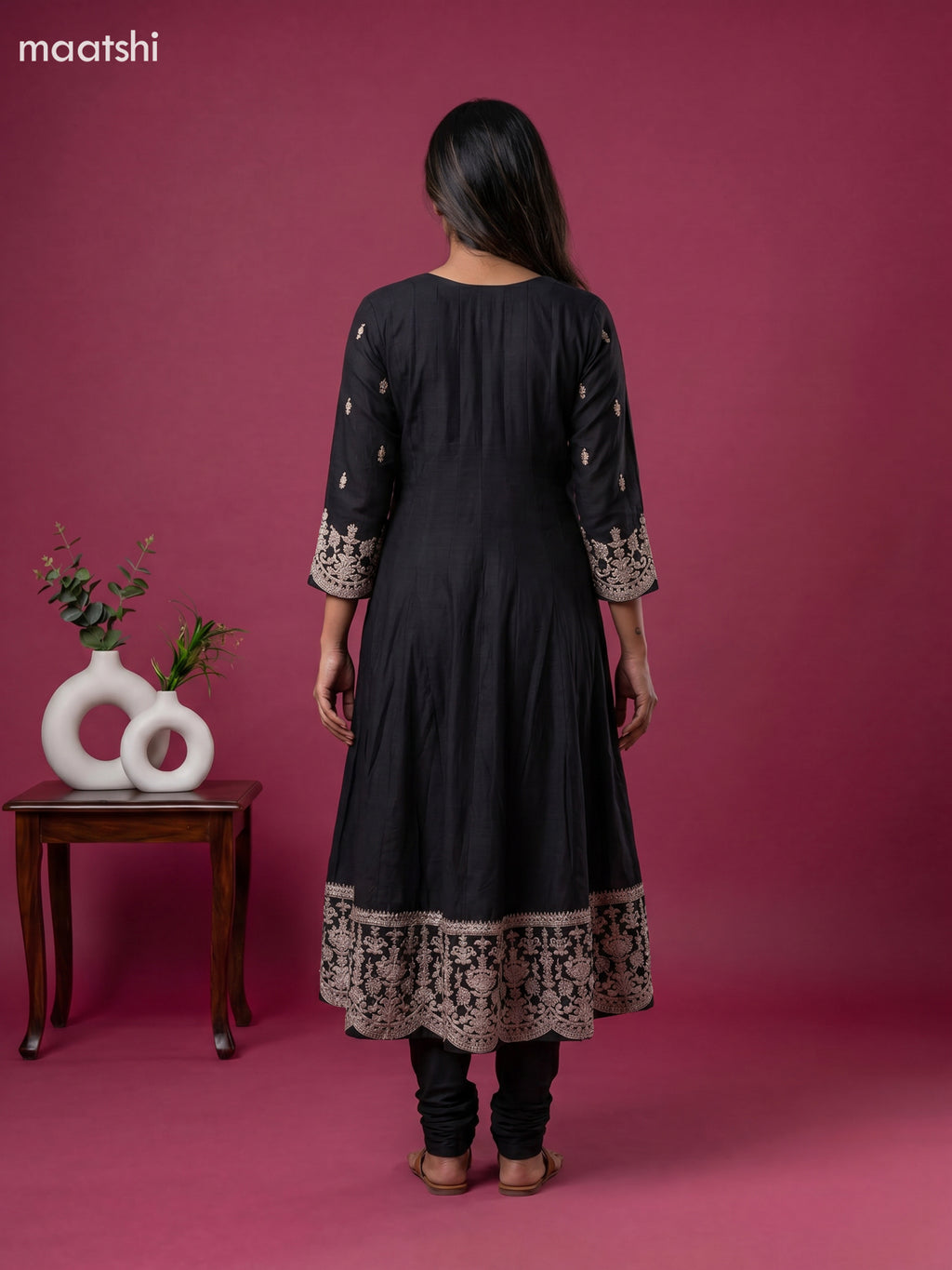 Black Art Silk Sequin Work Anarkali Suit