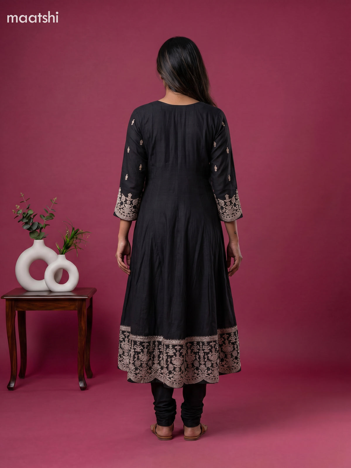 Black Art Silk Sequin Work Anarkali Suit