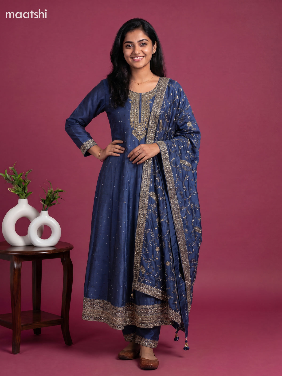 Blue Art Silk Sequin Work Anarkali Suit