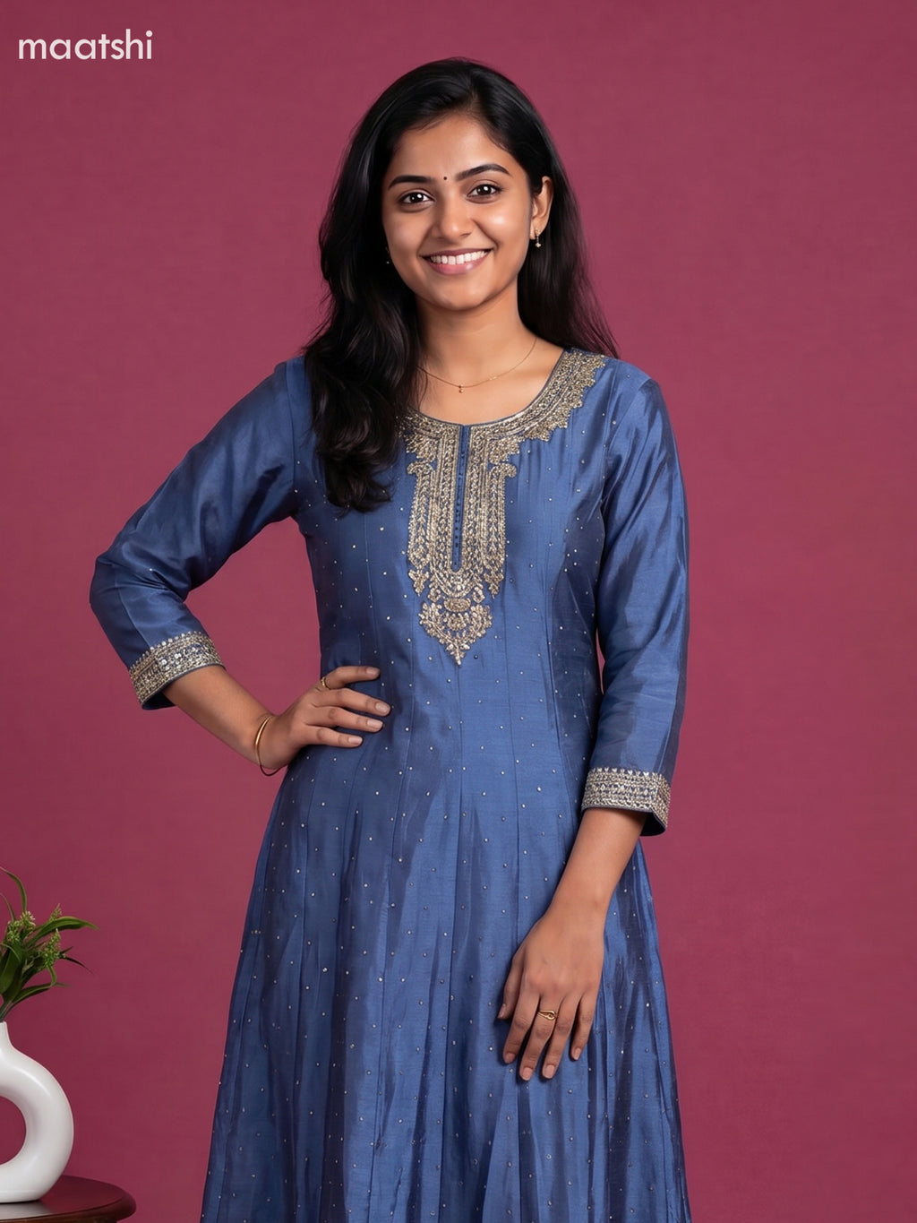 Blue Art Silk Sequin Work Anarkali Suit