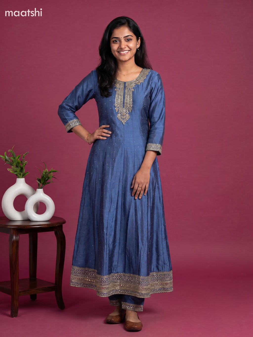 Blue Art Silk Sequin Work Anarkali Suit