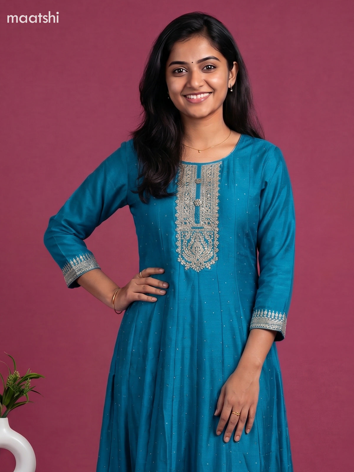 Peacock Blue Art Silk Sequin Work Anarkali Suit