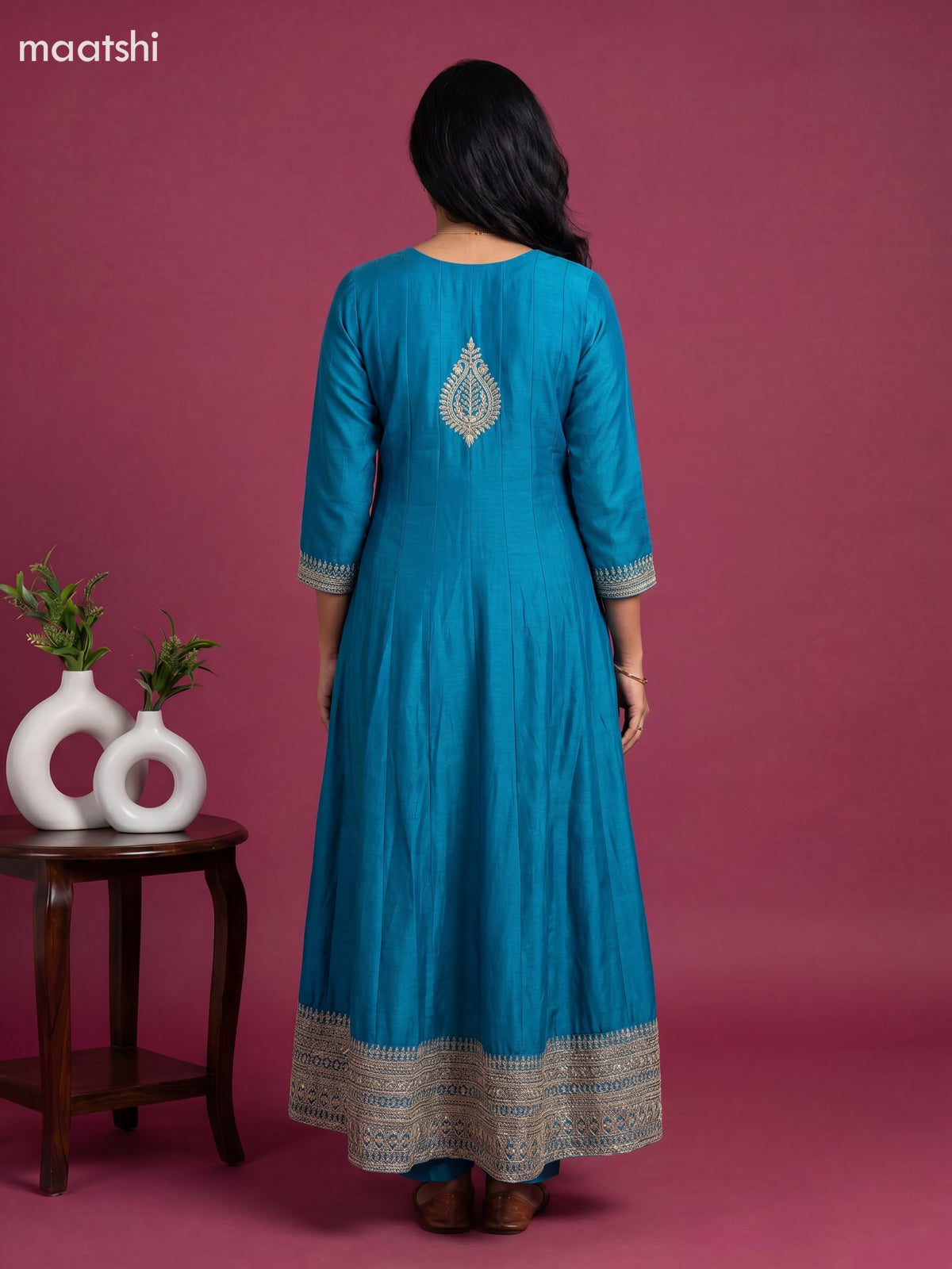 Peacock Blue Art Silk Sequin Work Anarkali Suit