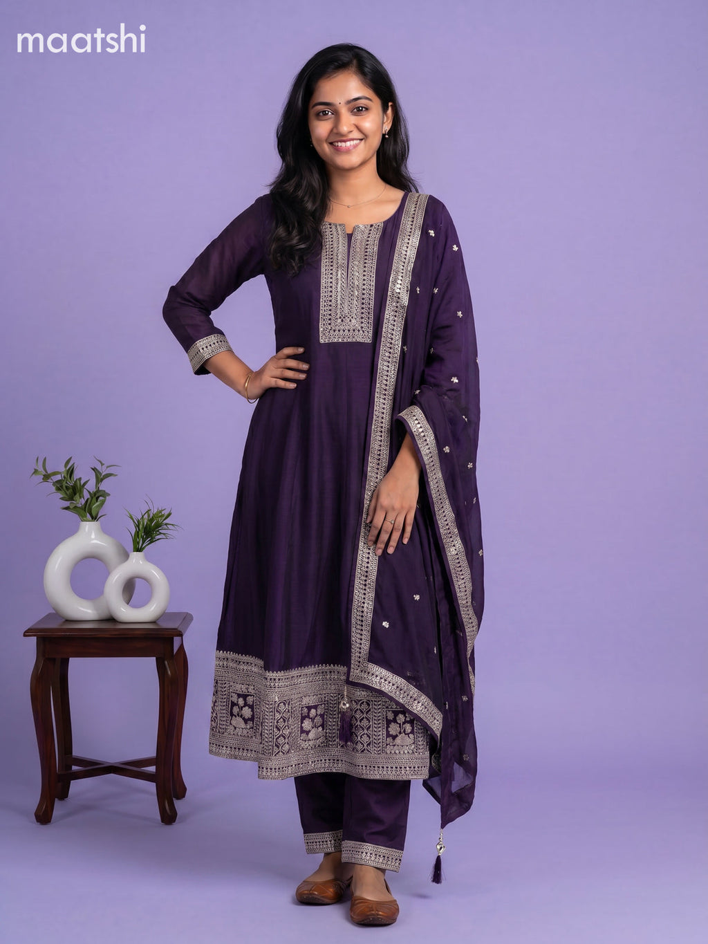 Deep Purple Art Silk Sequin Work Anarkali Suit