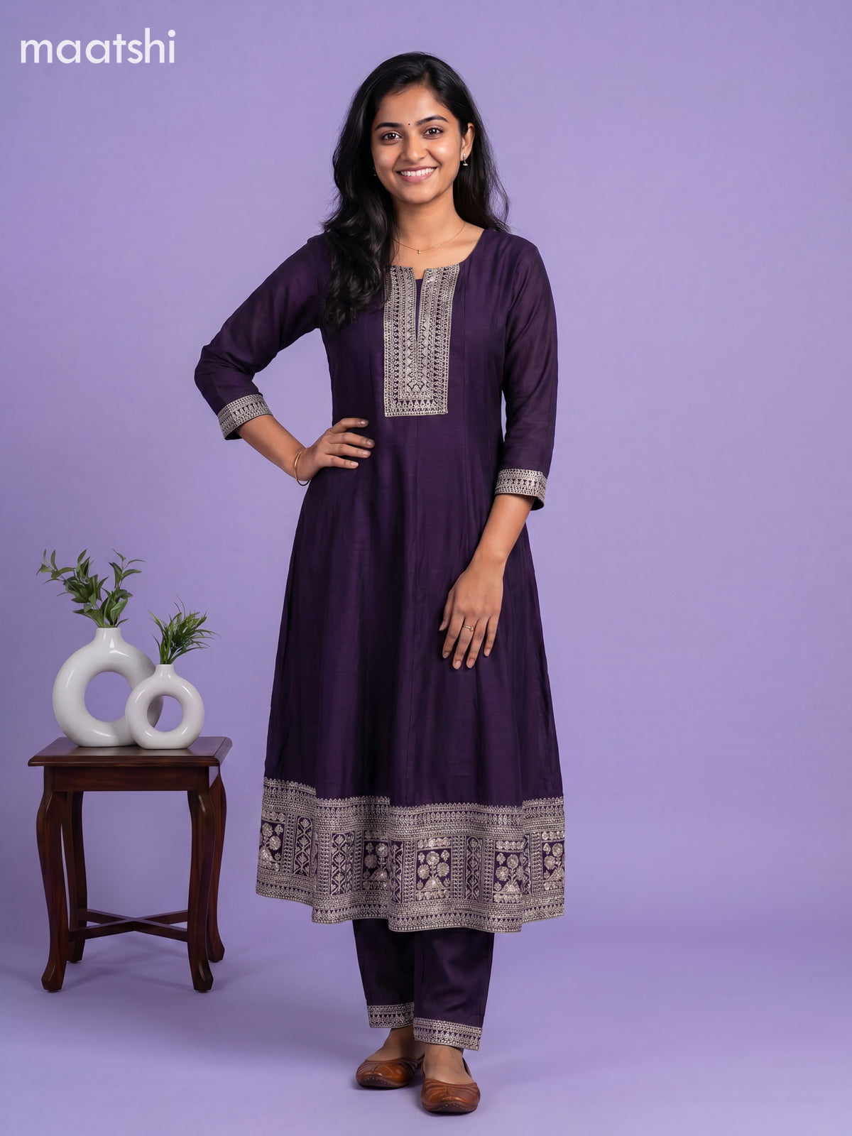Deep Purple Art Silk Sequin Work Anarkali Suit