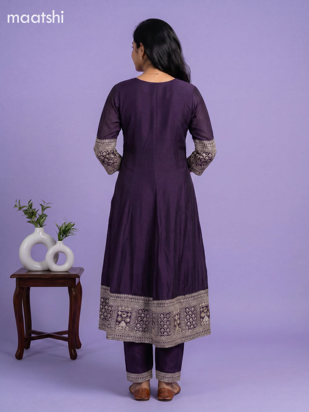 Deep Purple Art Silk Sequin Work Anarkali Suit