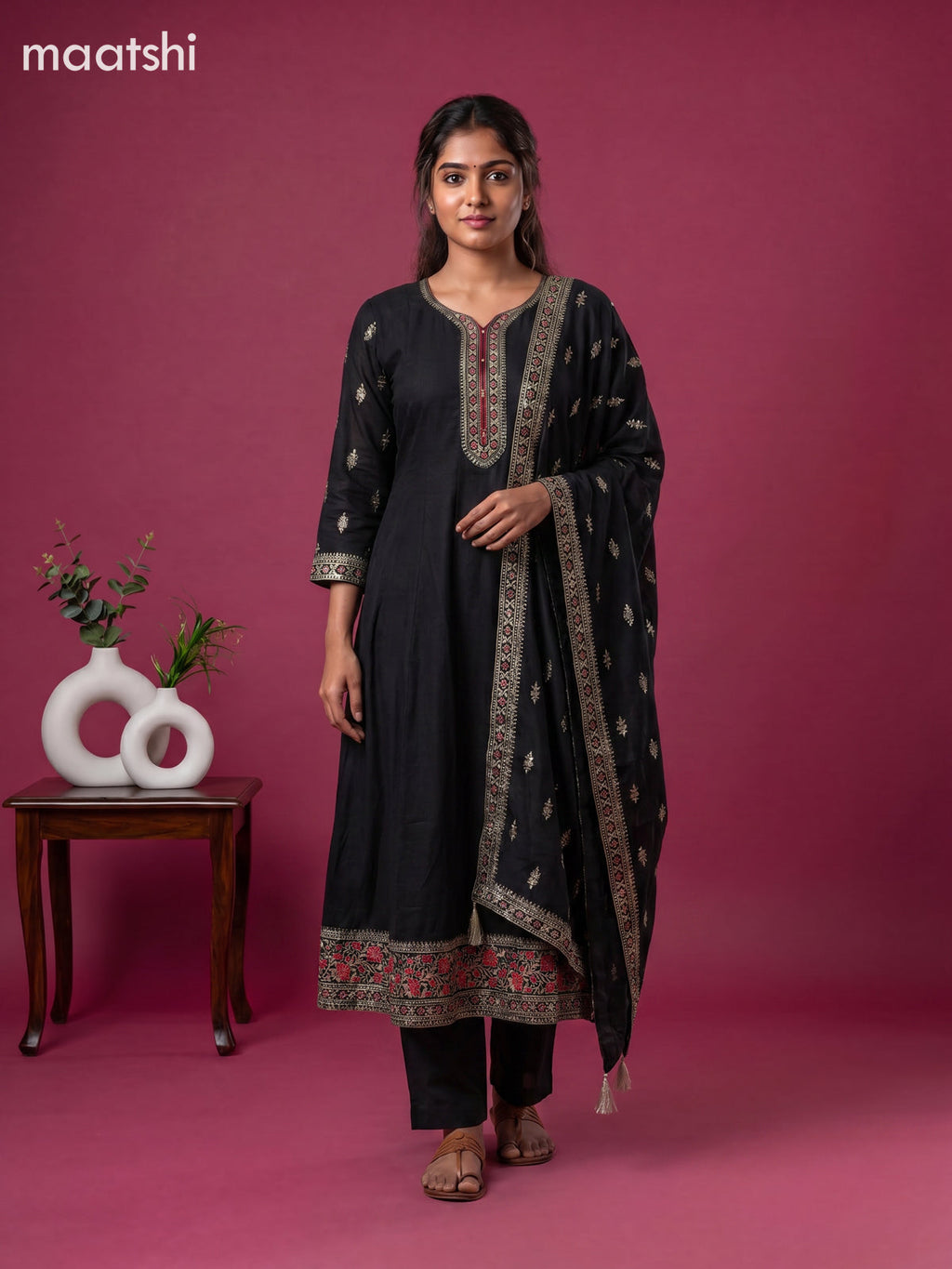 Black Art Silk Sequin Work Anarkali Suit