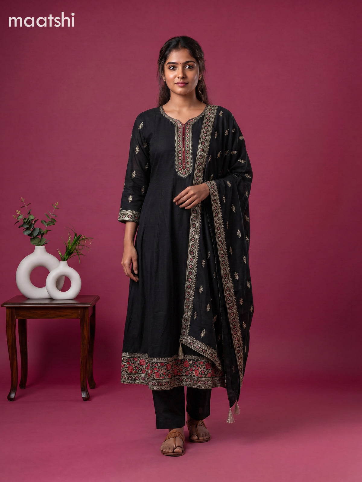 Black Art Silk Sequin Work Anarkali Suit