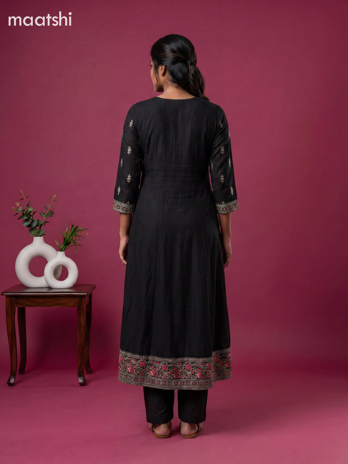Black Art Silk Sequin Work Anarkali Suit