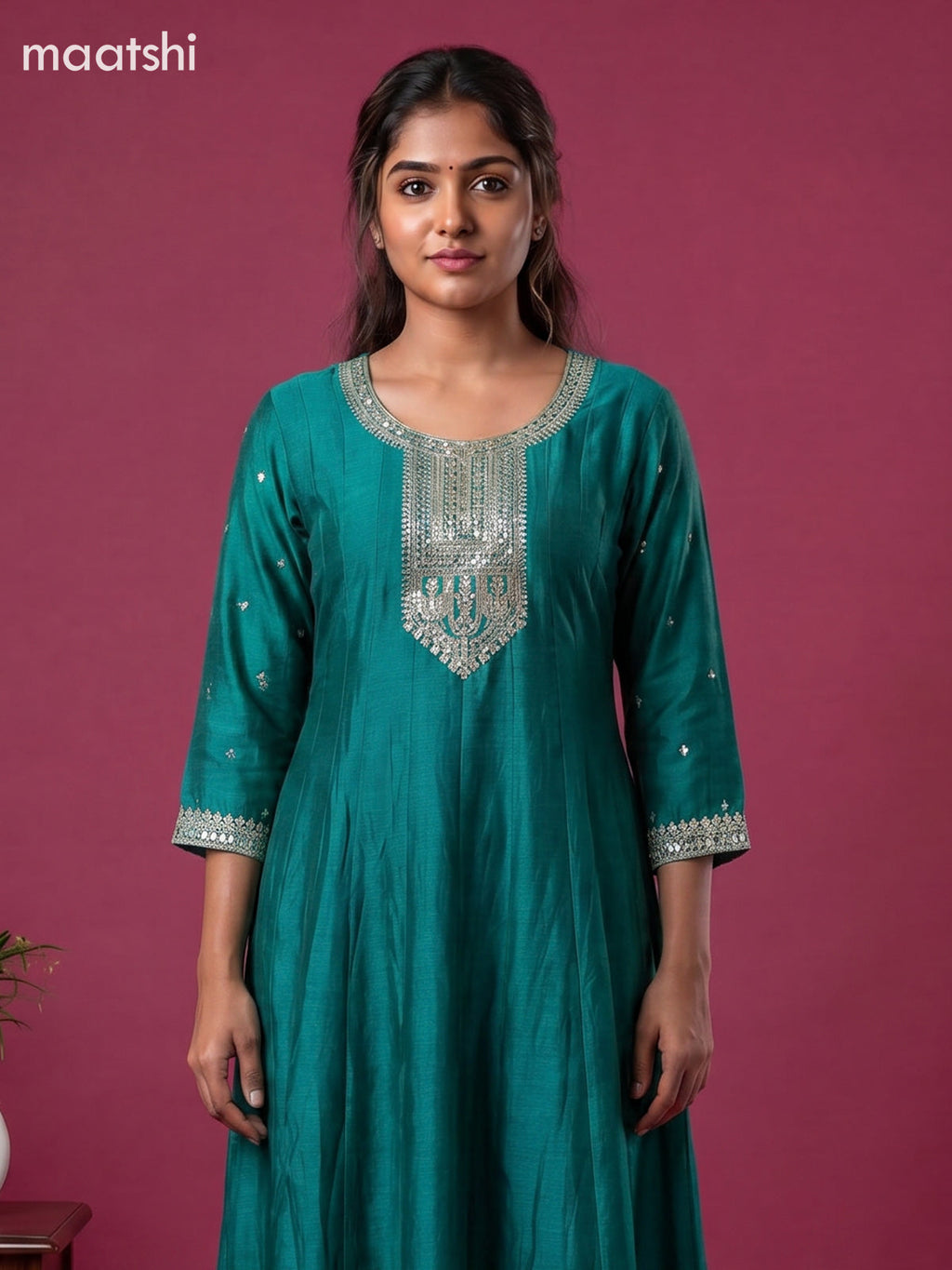 Teal Green Art Silk Sequin Work Anarkali Suit