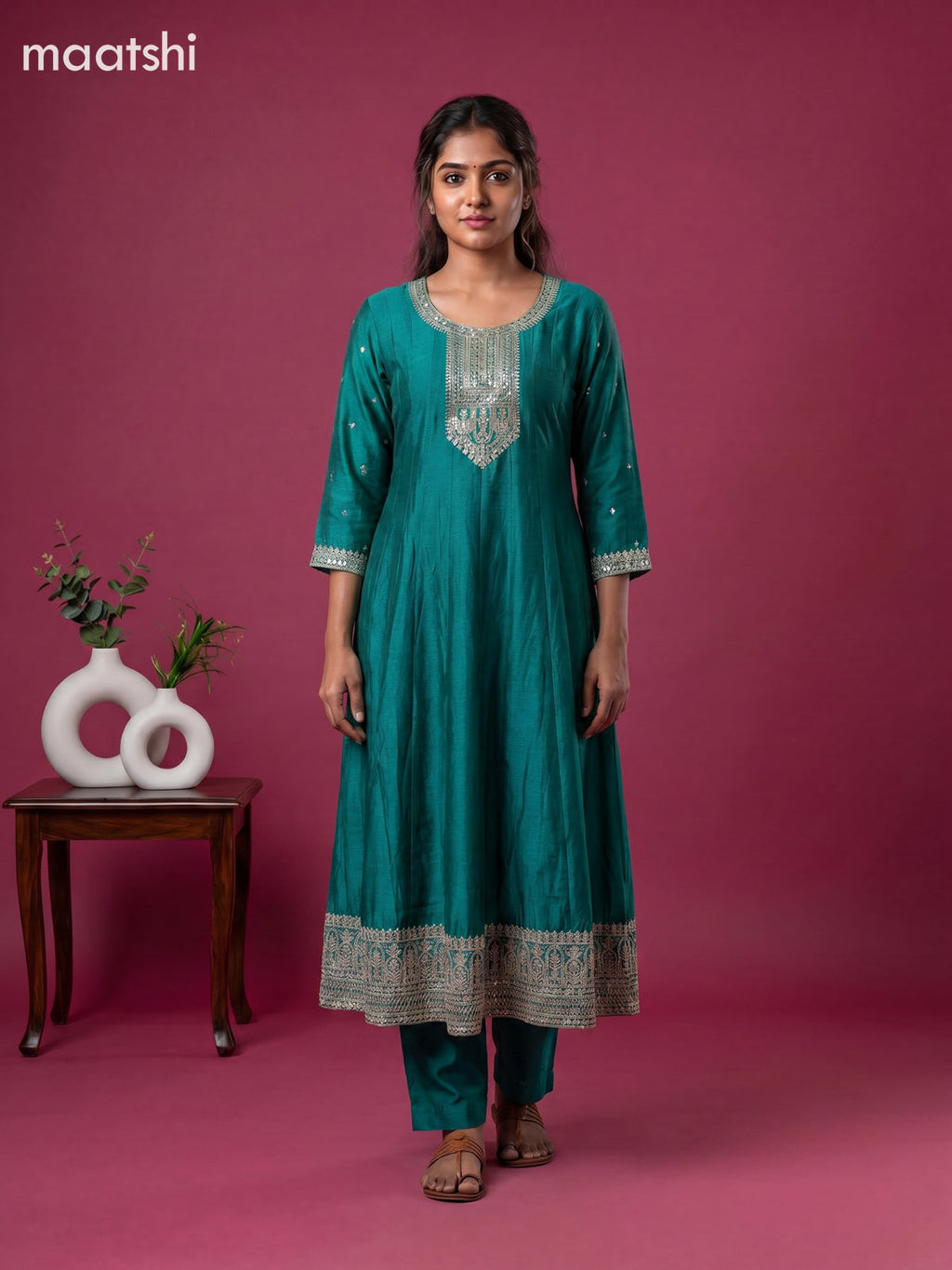 Teal Green Art Silk Sequin Work Anarkali Suit