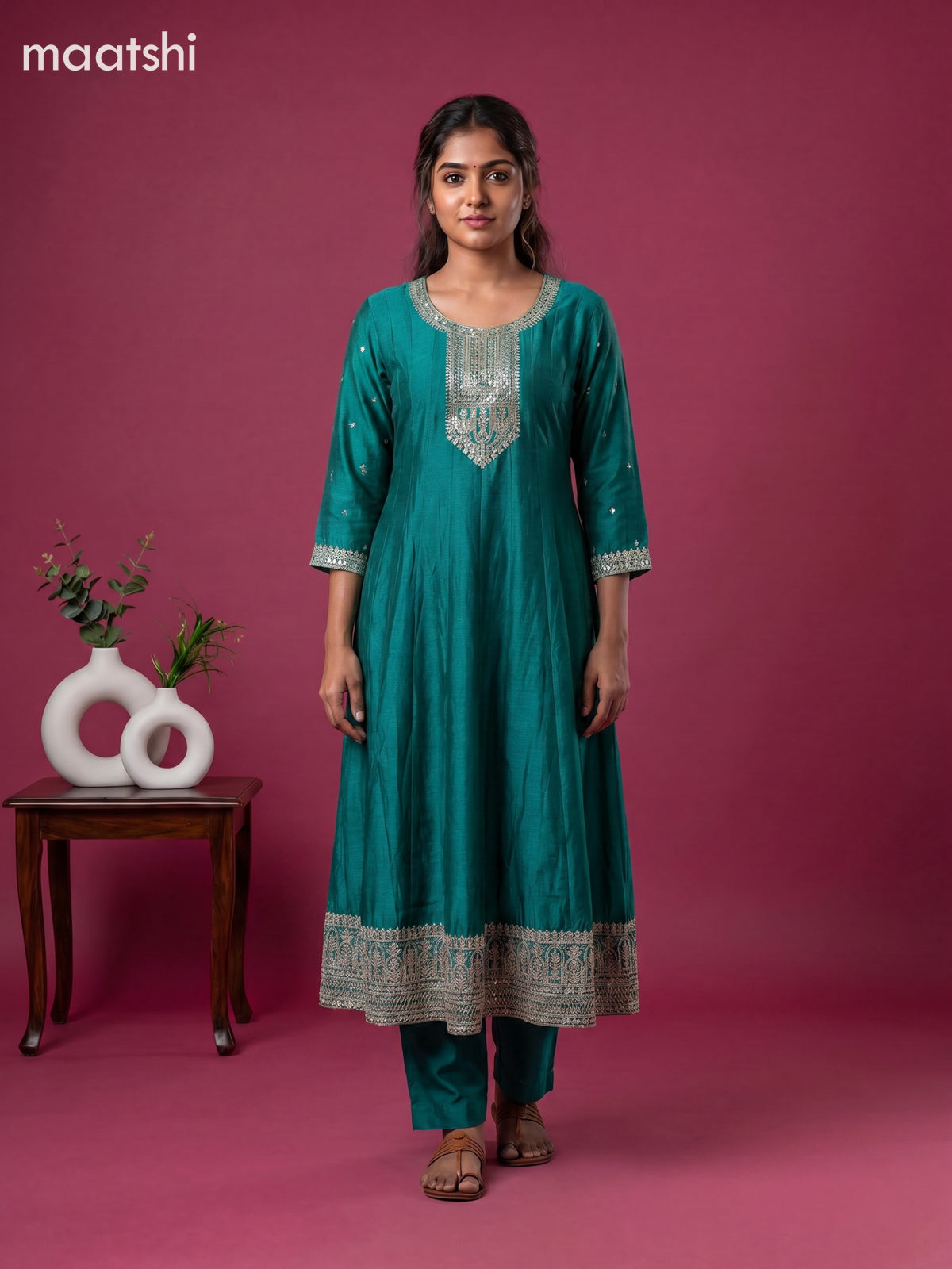 Teal Green Art Silk Sequin Work Anarkali Suit