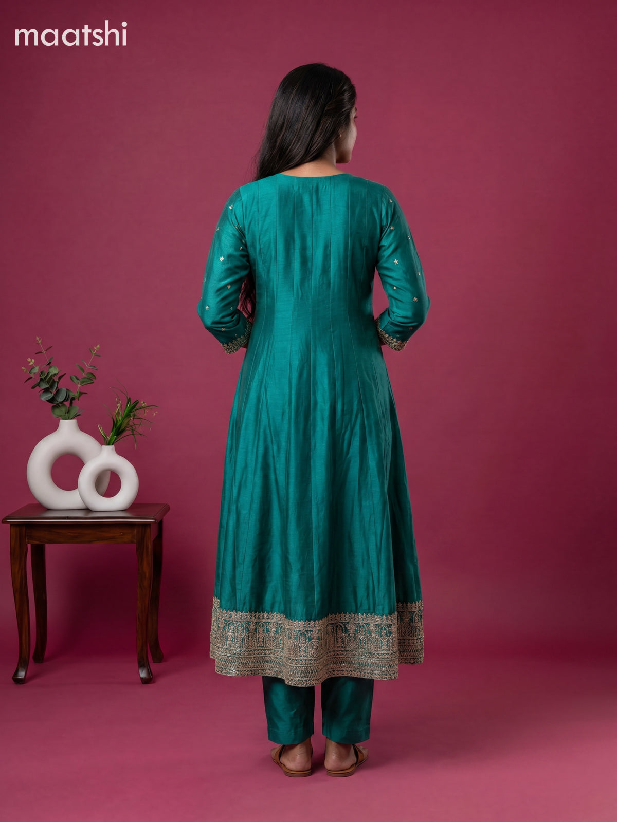 Teal Green Art Silk Sequin Work Anarkali Suit