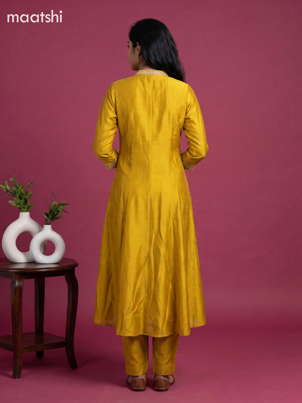 Mustard Yellow Art Silk With Embroidery Work Anarkali Suit