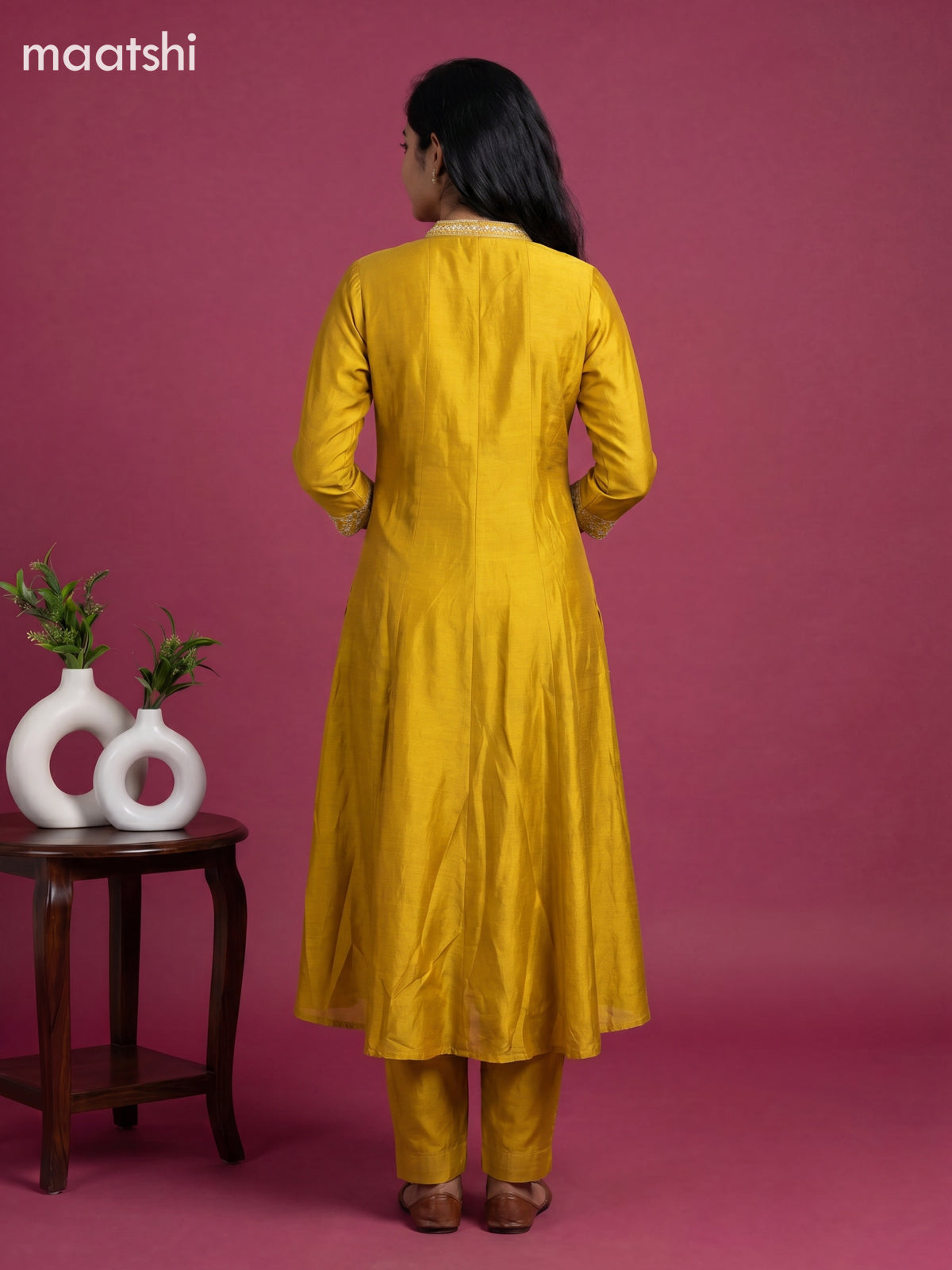 Mustard Yellow Art Silk With Embroidery Work Anarkali Suit