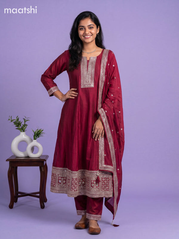 Magenta Pink Art Silk With Embroidery Work Anarkali Suit