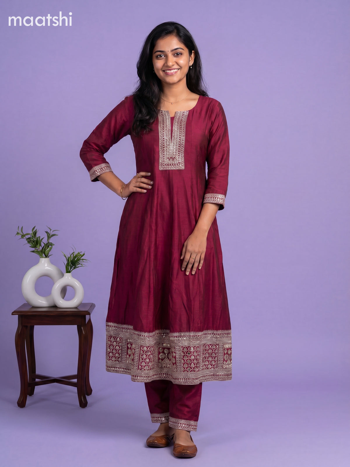 Magenta Pink Art Silk With Embroidery Work Anarkali Suit