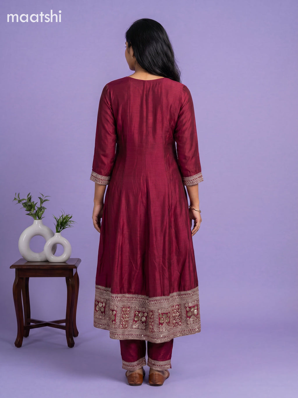 Magenta Pink Art Silk With Embroidery Work Anarkali Suit