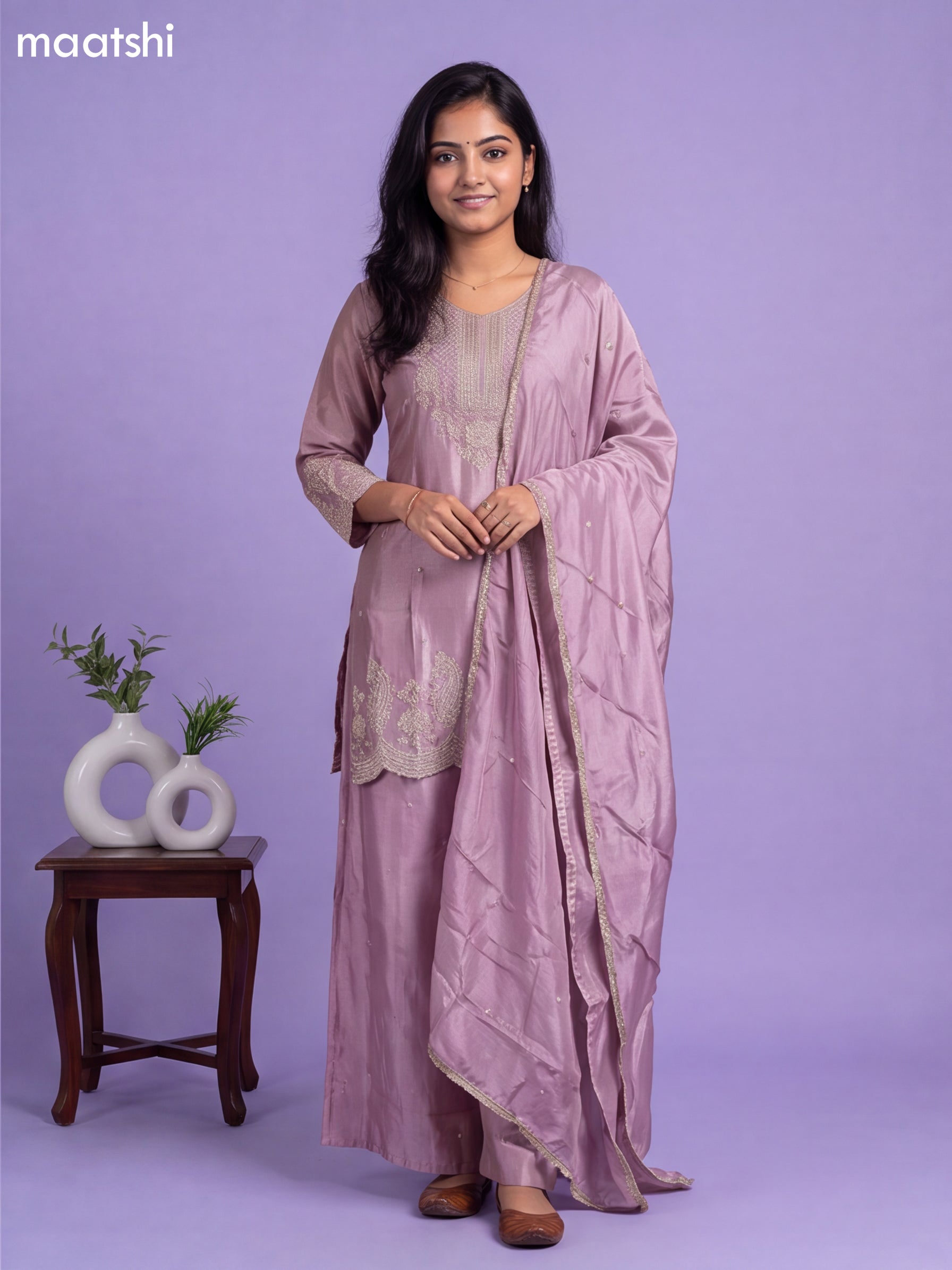 Lavender Art Silk Simple Embroidery Anarkali Suit