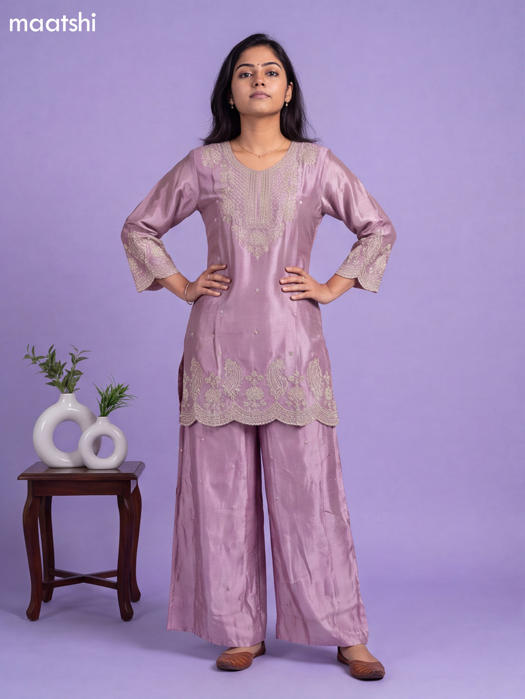 Lavender Art Silk Simple Embroidery Anarkali Suit