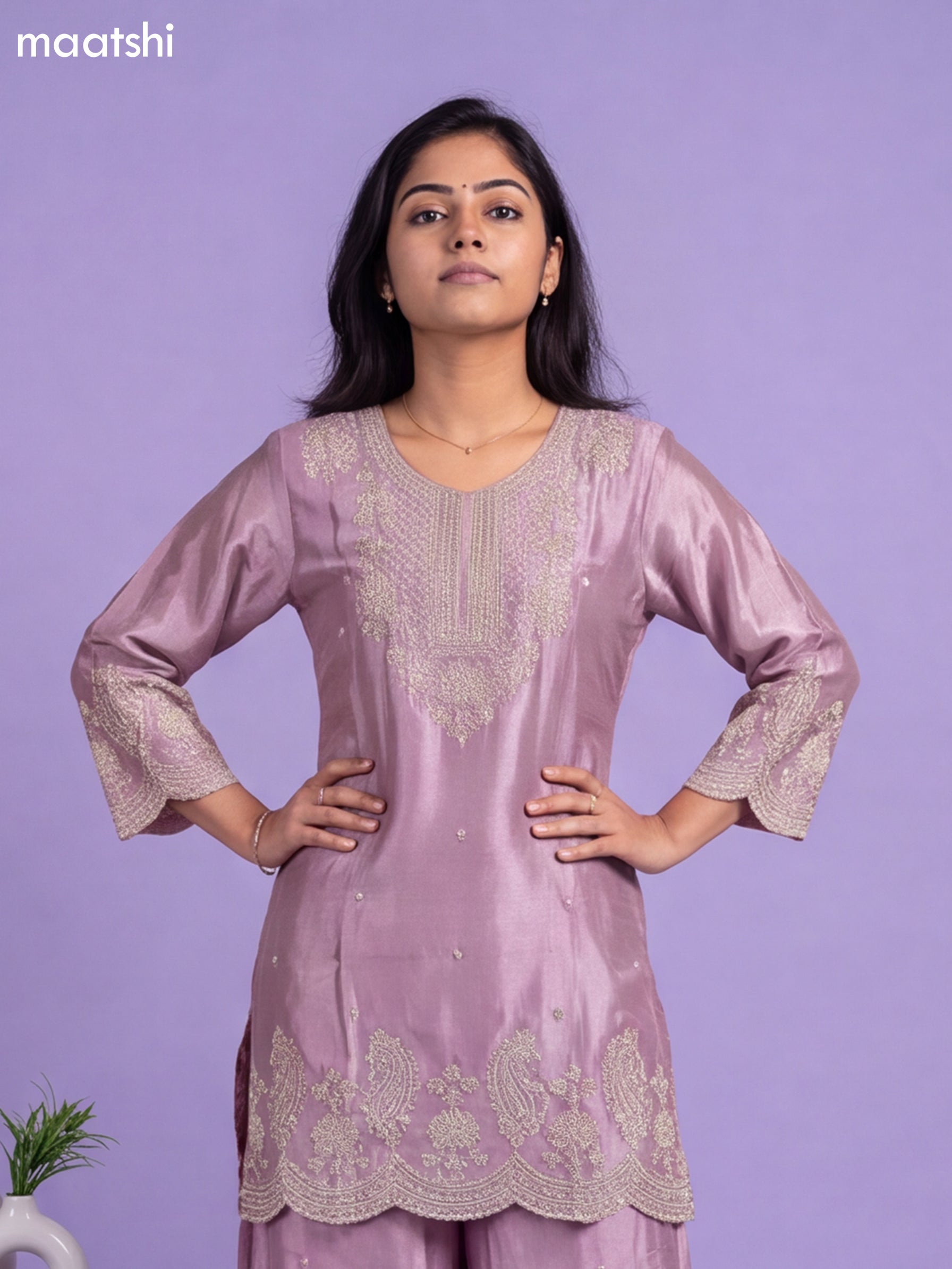 Lavender Art Silk Simple Embroidery Anarkali Suit