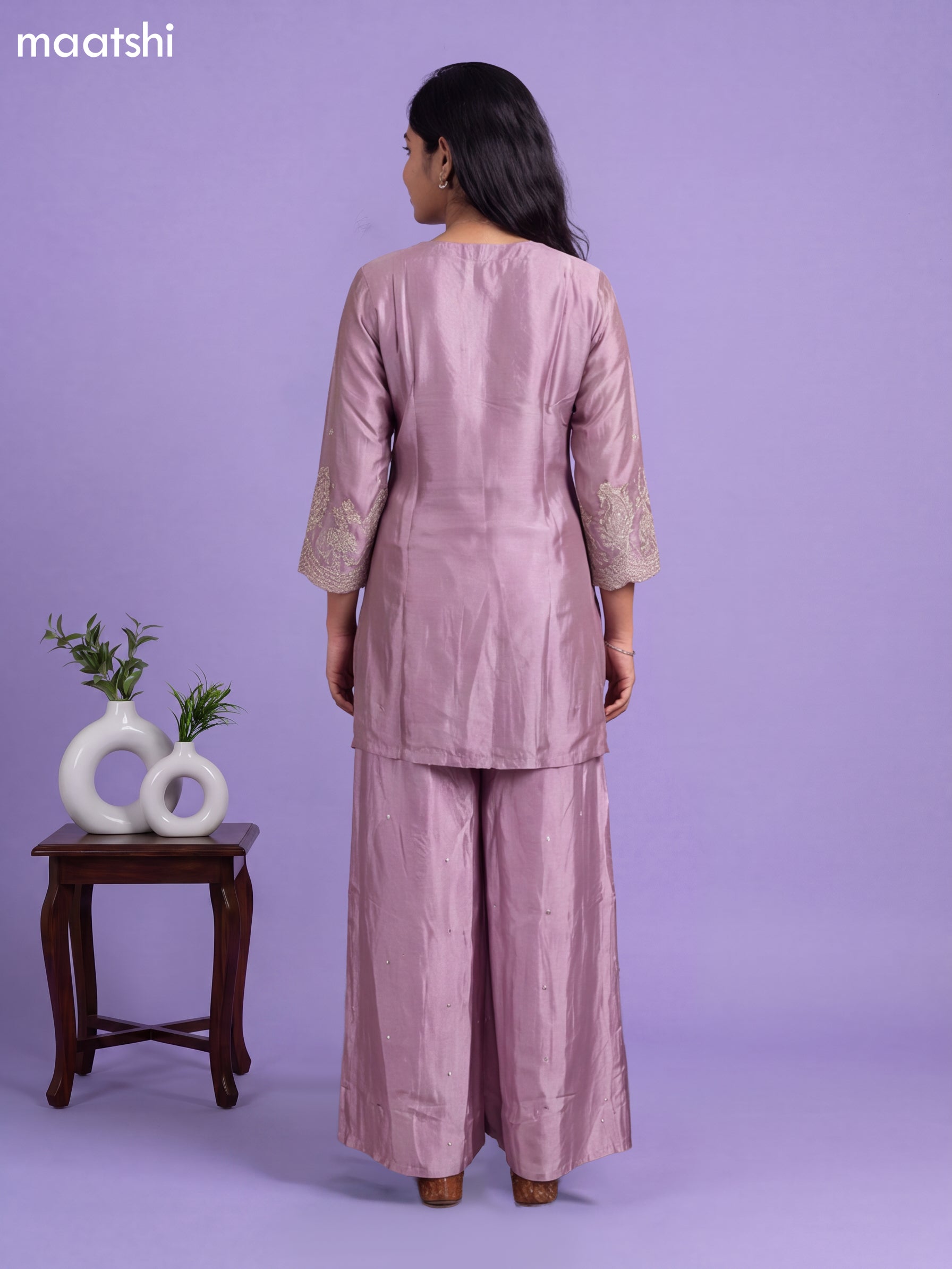 Lavender Art Silk Simple Embroidery Anarkali Suit