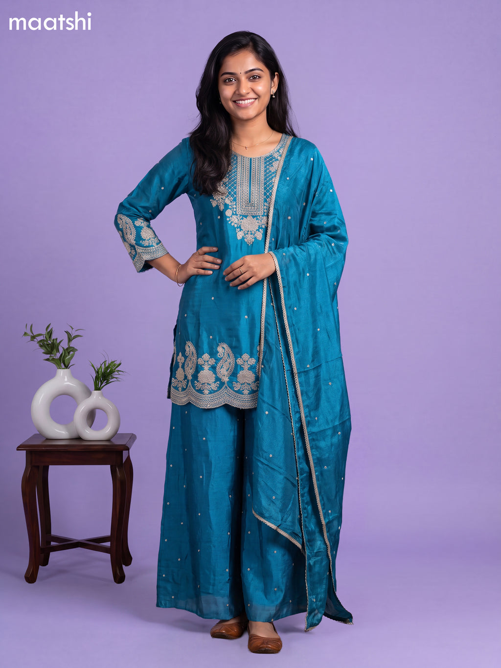 Blue Art Silk Simple Embroidery Anarkali Suit