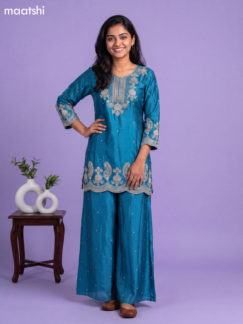 Blue Art Silk Simple Embroidery Anarkali Suit