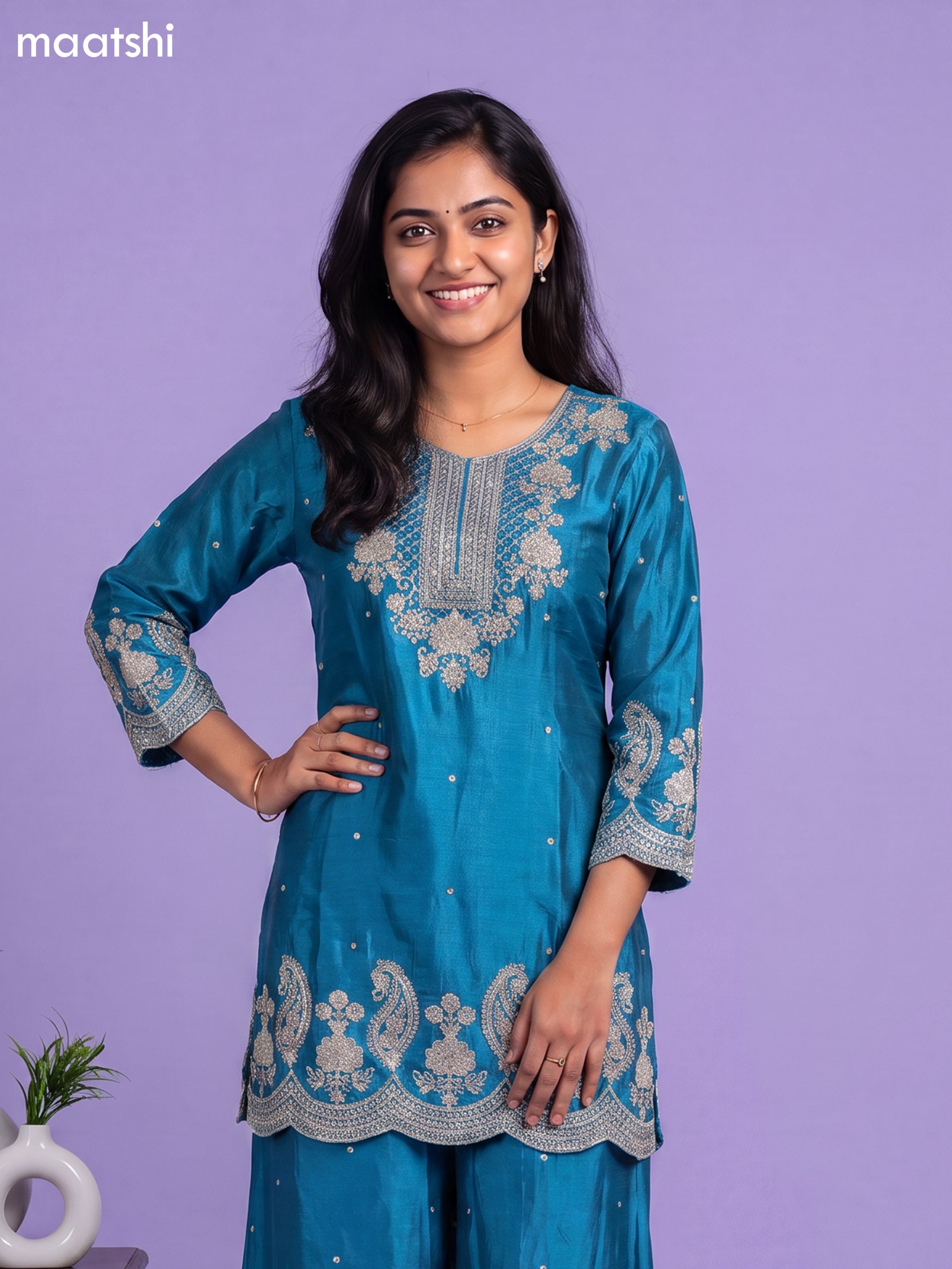 Blue Art Silk Simple Embroidery Anarkali Suit