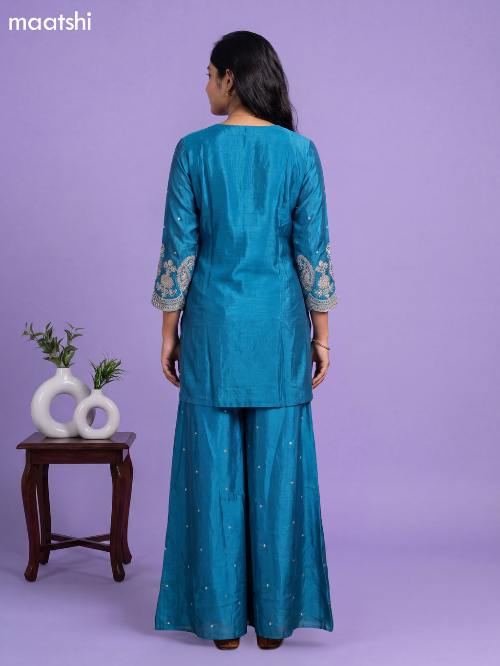 Blue Art Silk Simple Embroidery Anarkali Suit