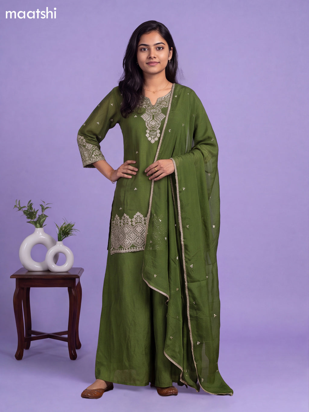 Green Art Silk Simple Embroidery Anarkali Suit