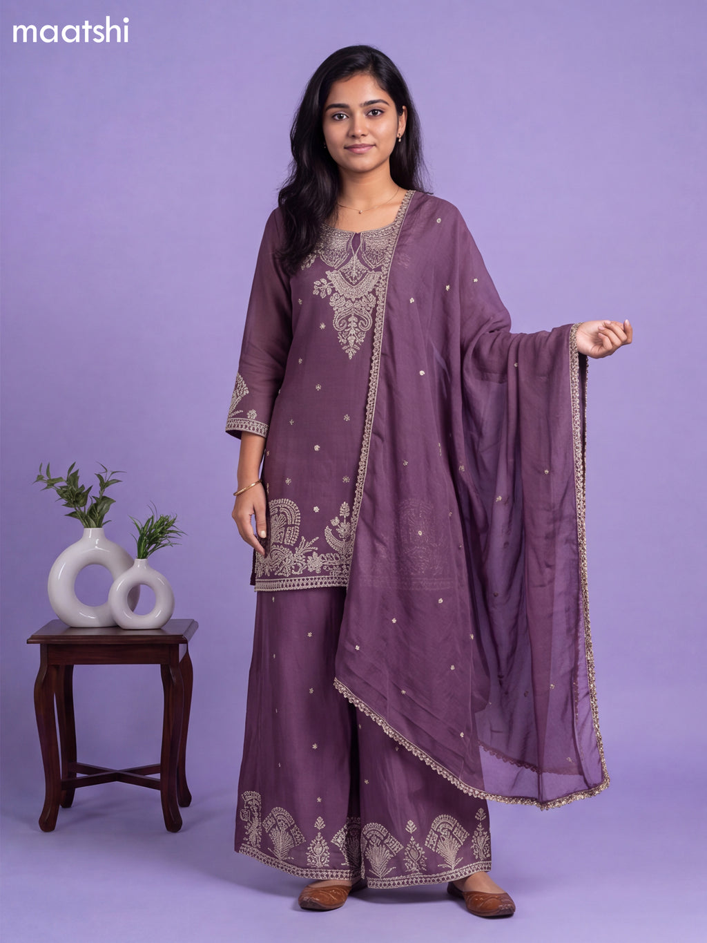 Purple Art Silk Simple Embroidery Anarkali Suit