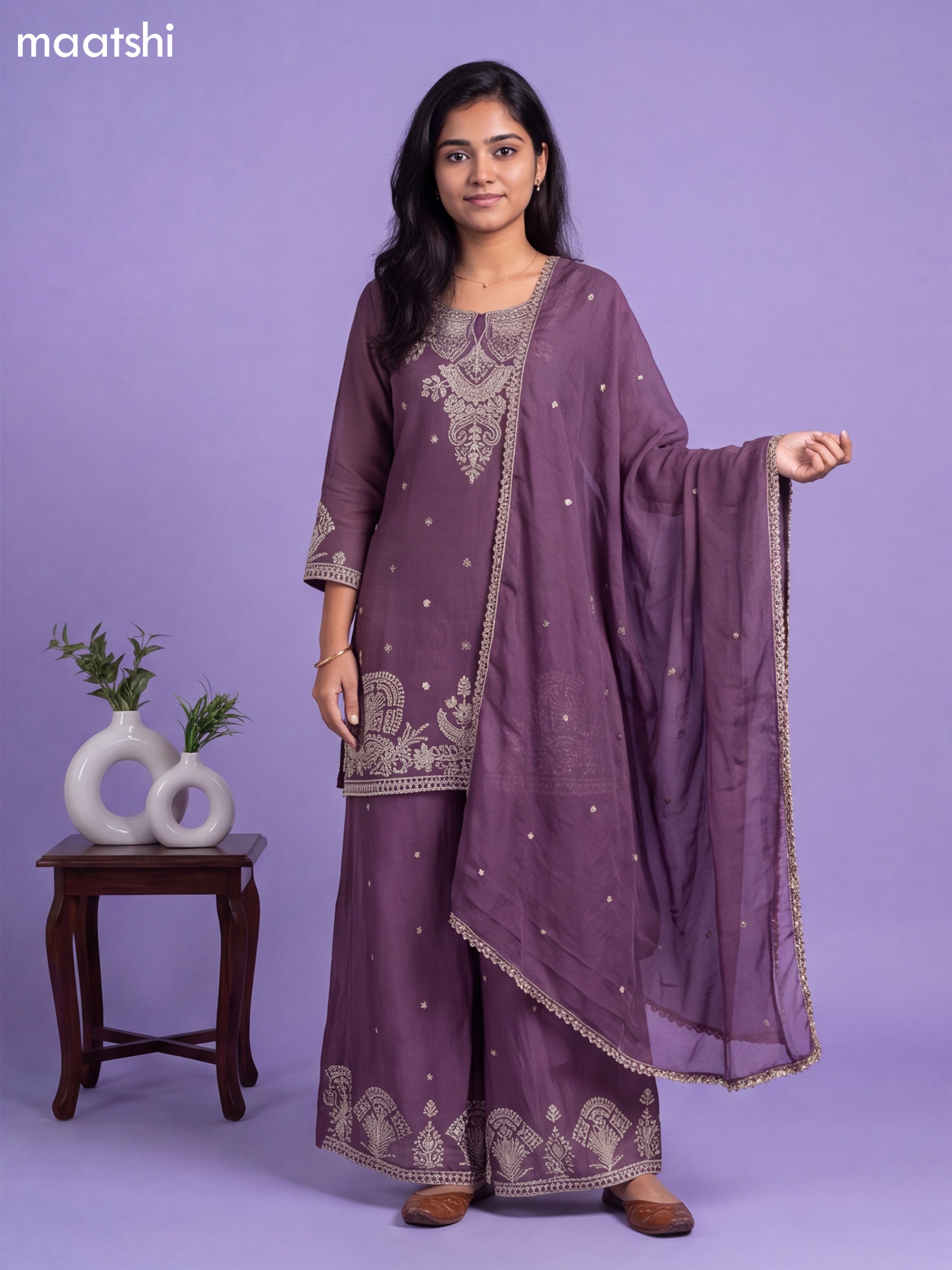 Purple Art Silk Simple Embroidery Anarkali Suit