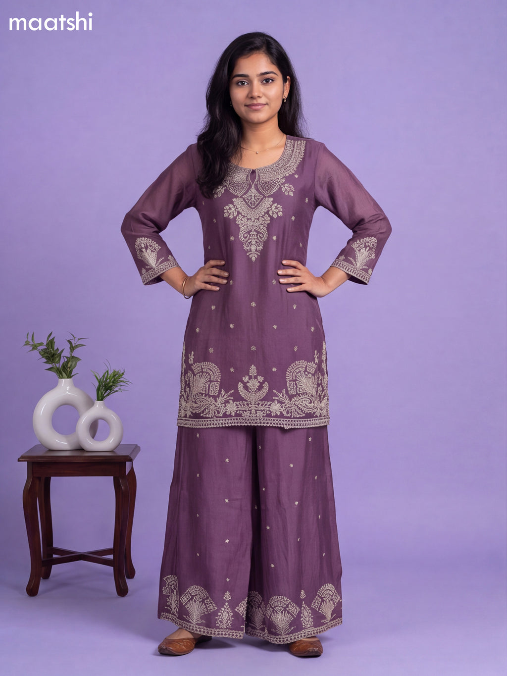 Purple Art Silk Simple Embroidery Anarkali Suit