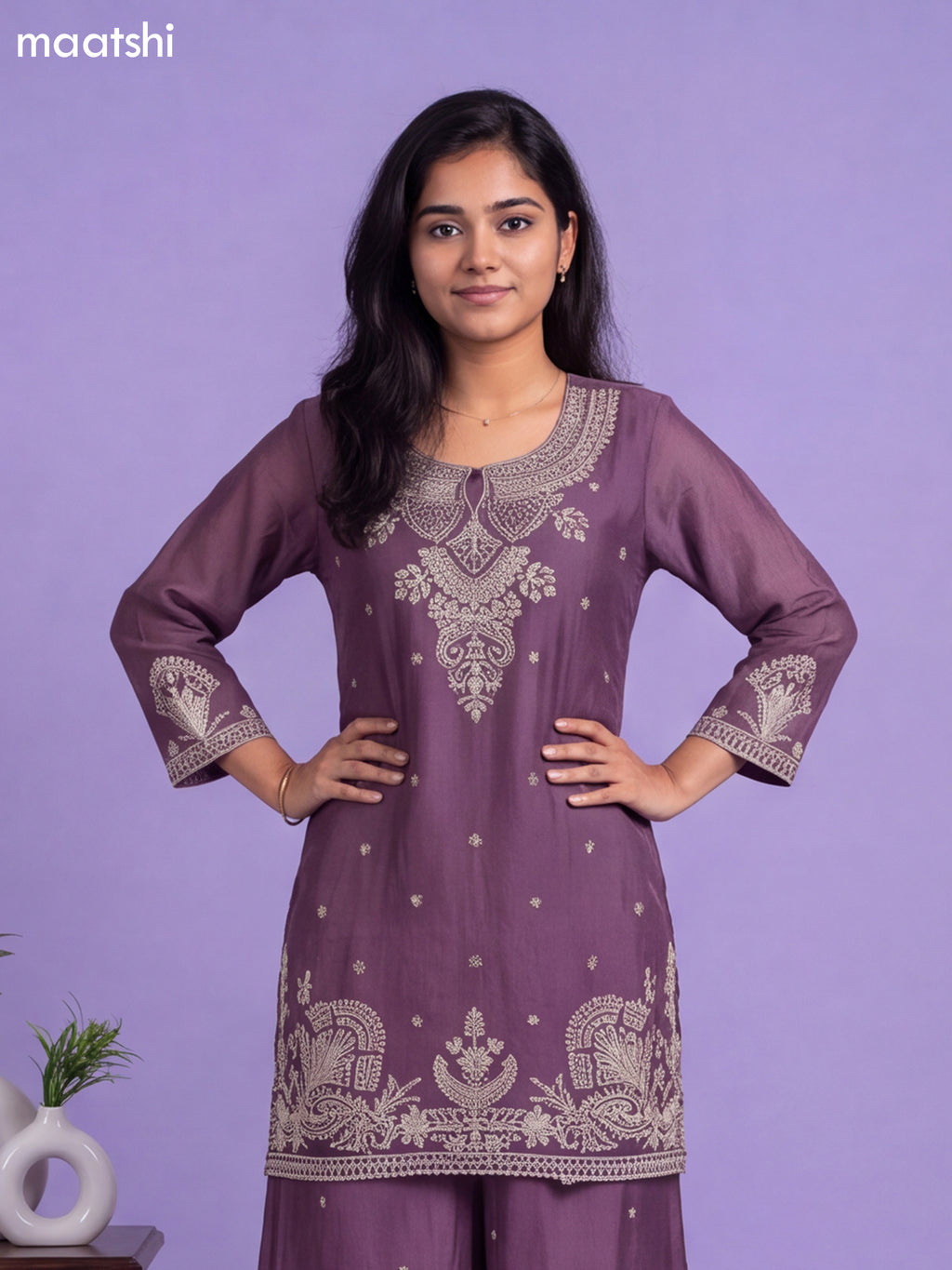 Purple Art Silk Simple Embroidery Anarkali Suit