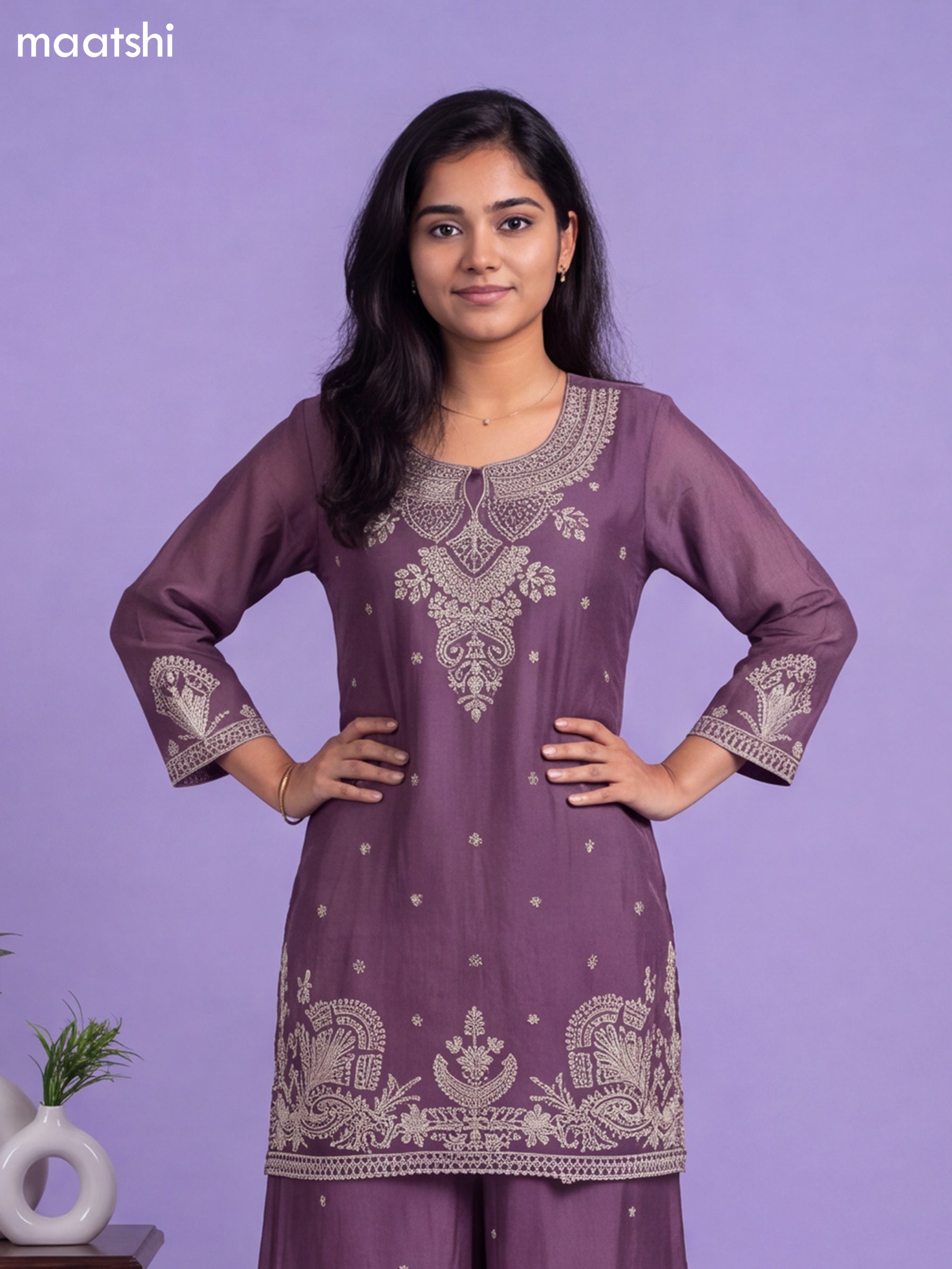Purple Art Silk Simple Embroidery Anarkali Suit