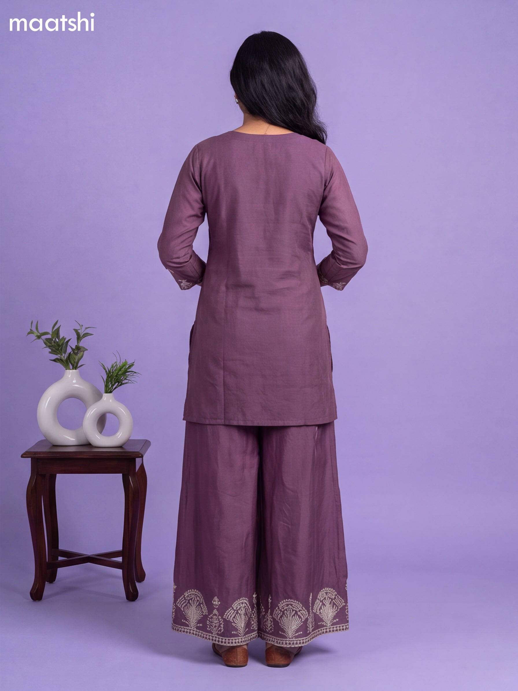 Purple Art Silk Simple Embroidery Anarkali Suit