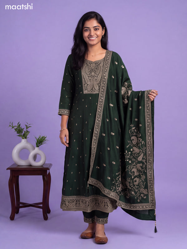 Sap Green Art Silk Sequin Embroiderd Anarkali Suit