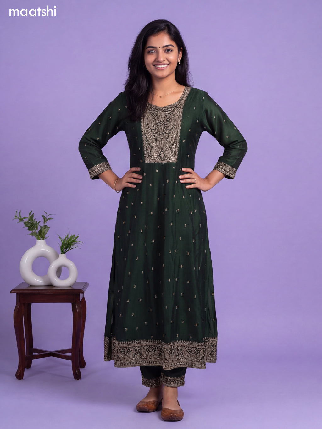 Sap Green Art Silk Sequin Embroiderd Anarkali Suit