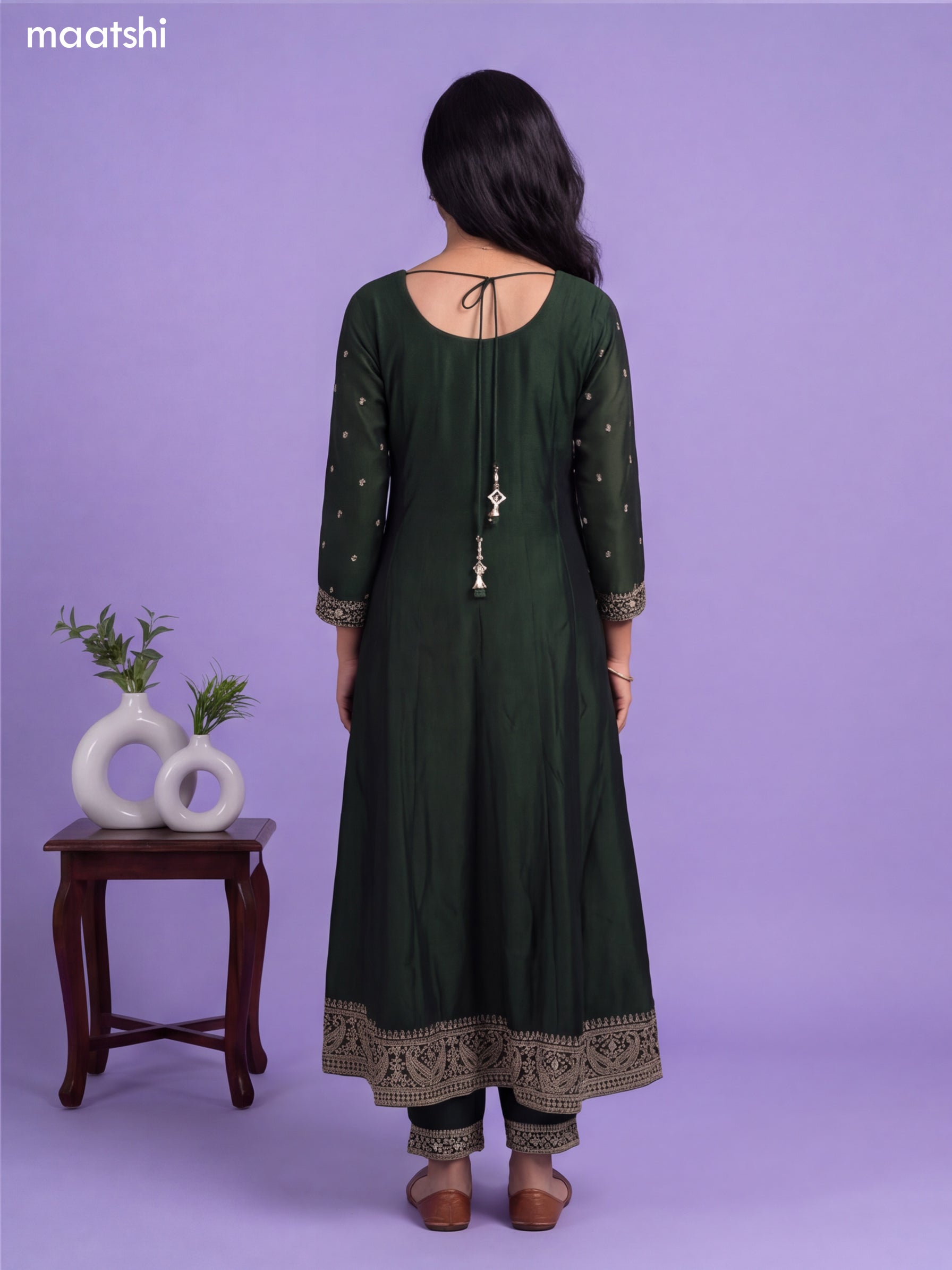 Sap Green Art Silk Sequin Embroiderd Anarkali Suit