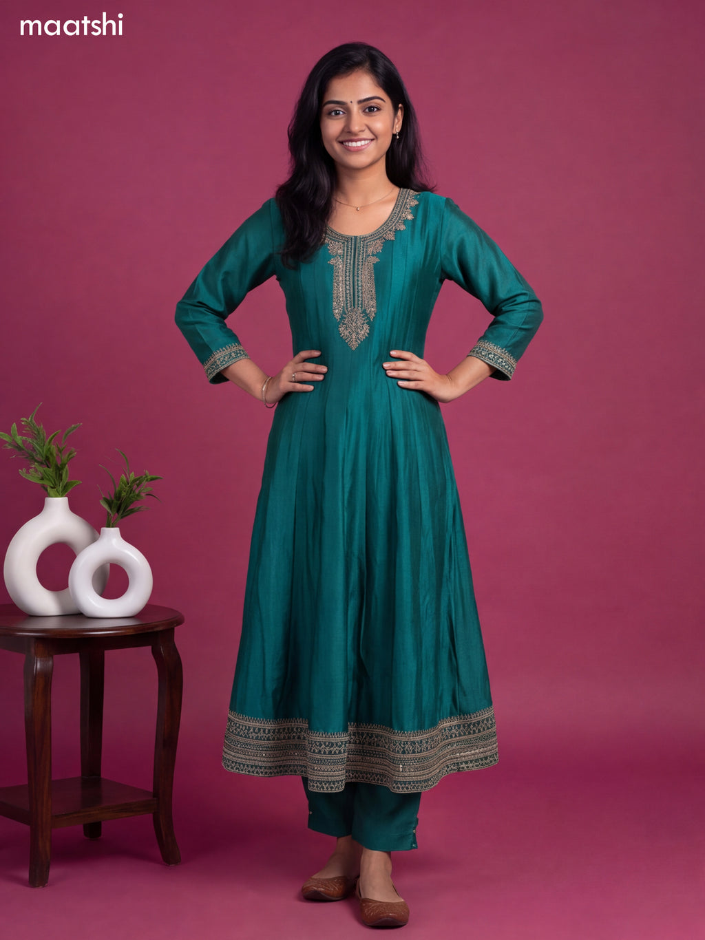 Teal Green Art Silk Sequin Embroiderd Anarkali Suit