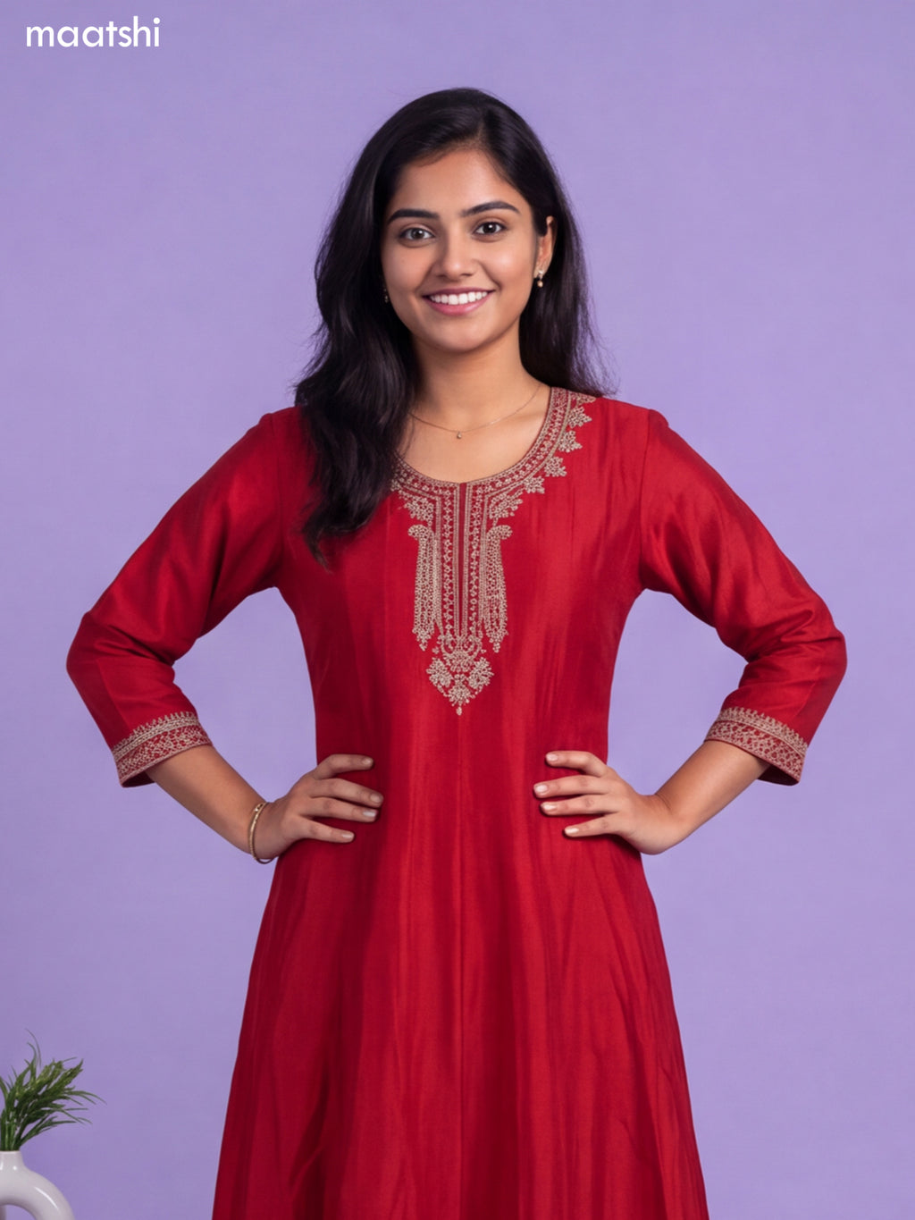 Red Art Silk Sequin Embroiderd Anarkali Suit