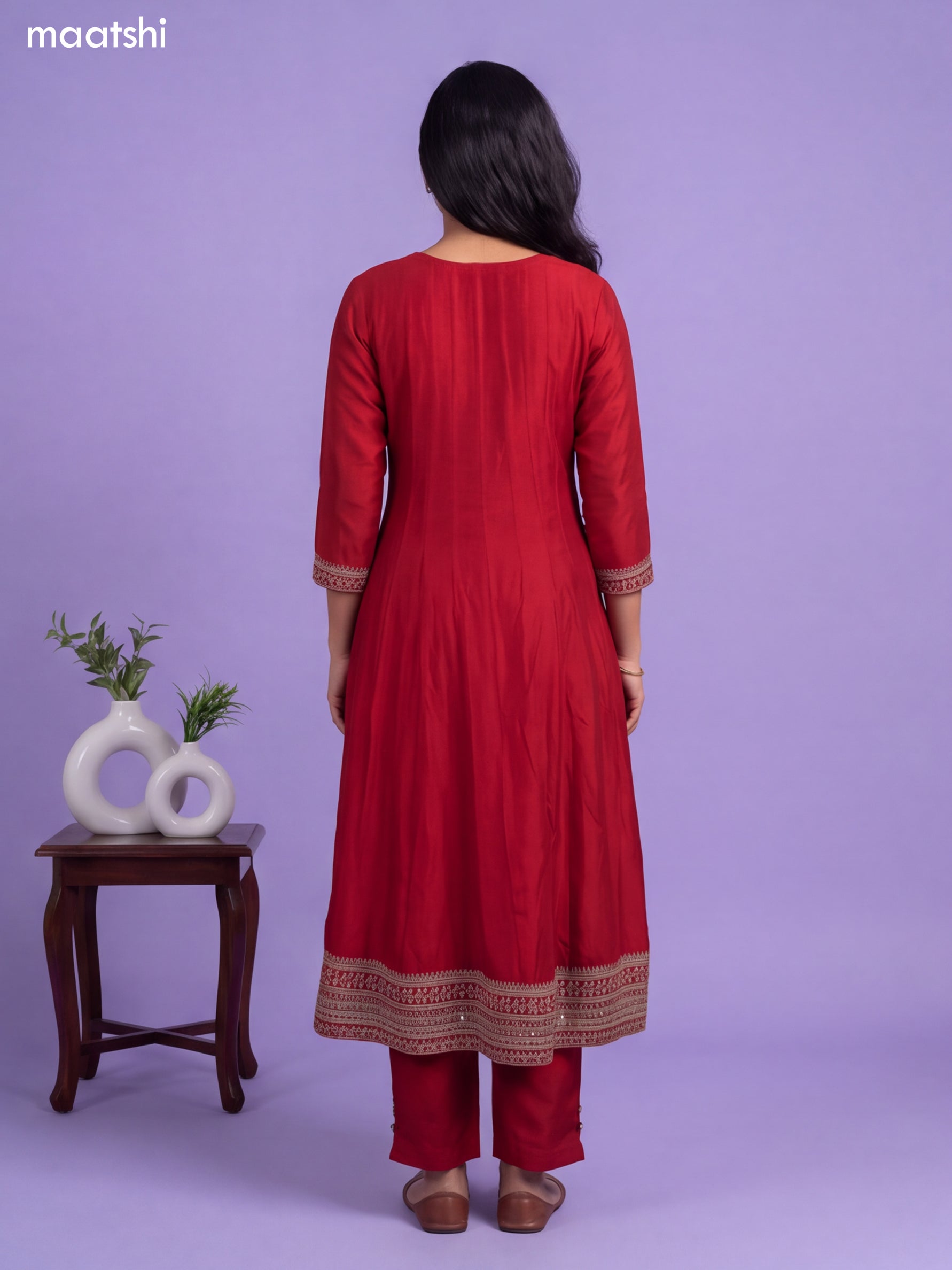 Red Art Silk Sequin Embroiderd Anarkali Suit