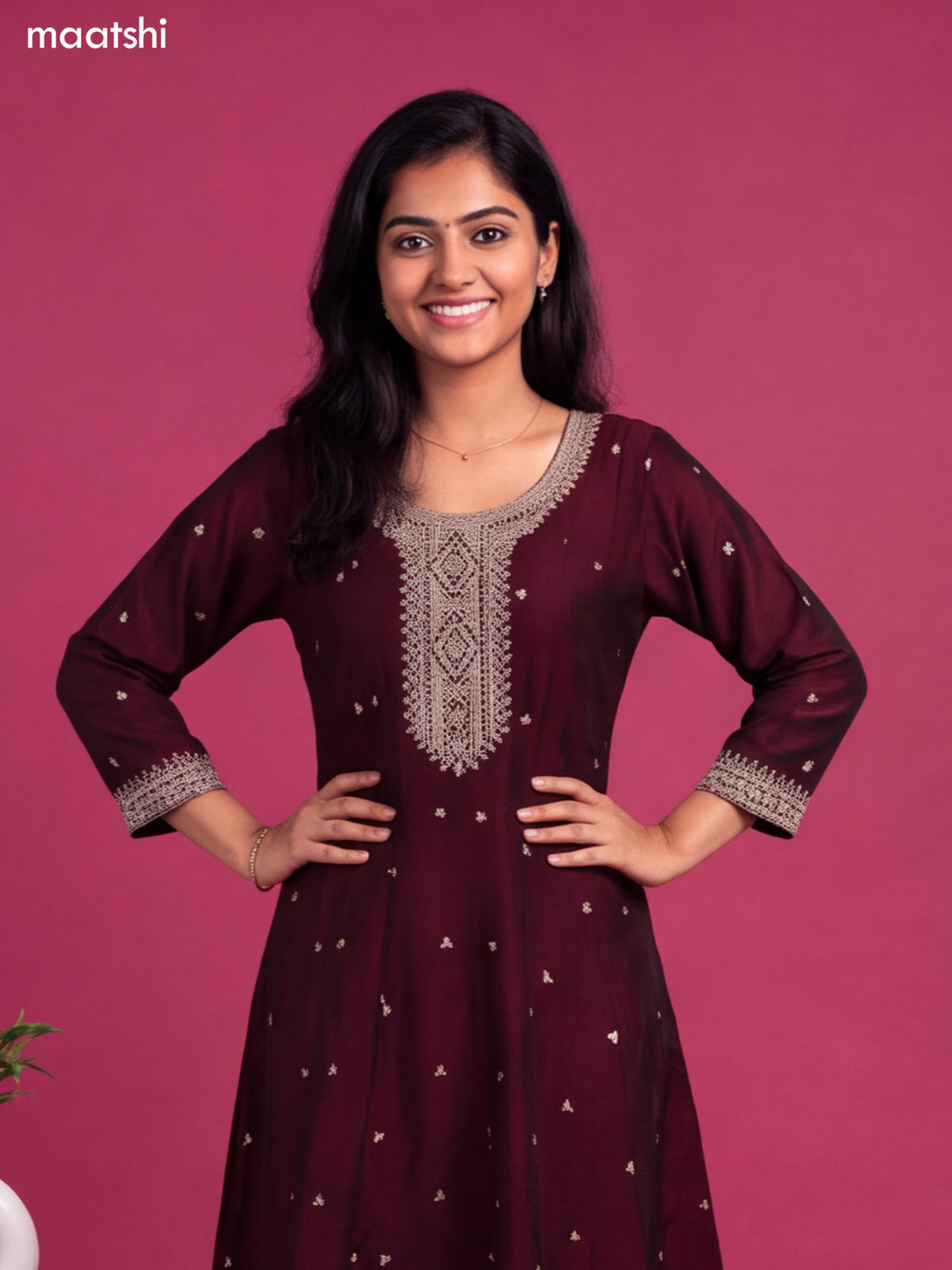 Wine Art Silk Sequin Embroiderd Anarkali Suit