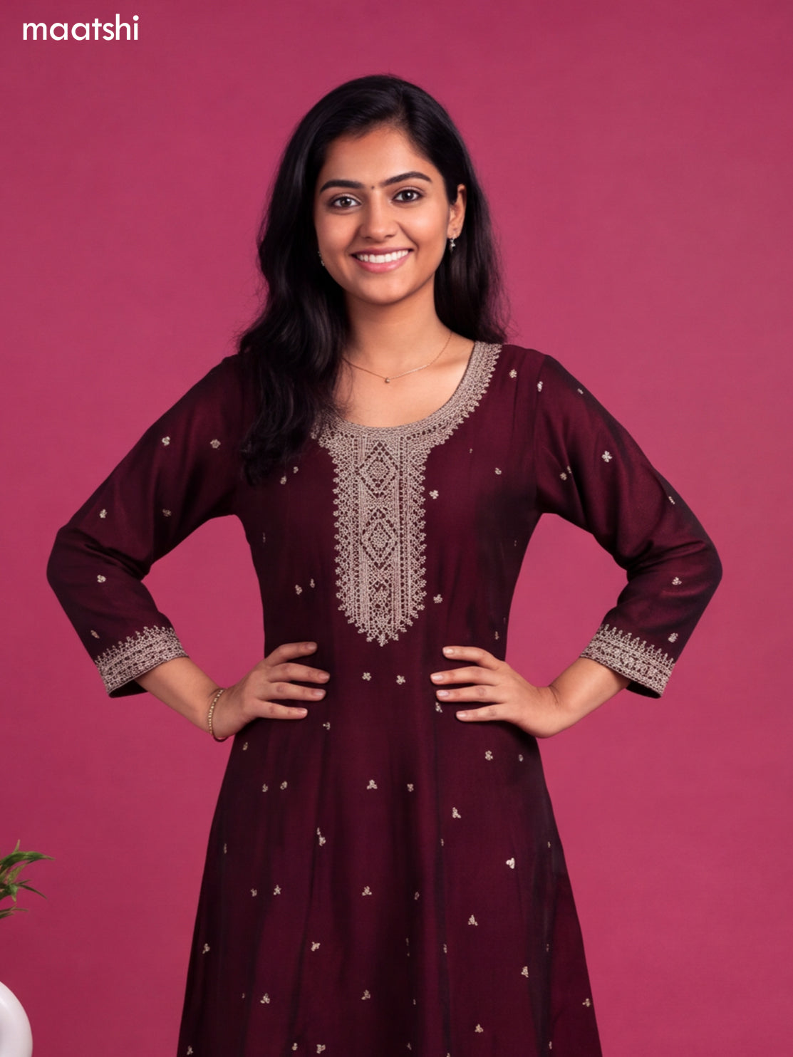 Wine Art Silk Sequin Embroiderd Anarkali Suit