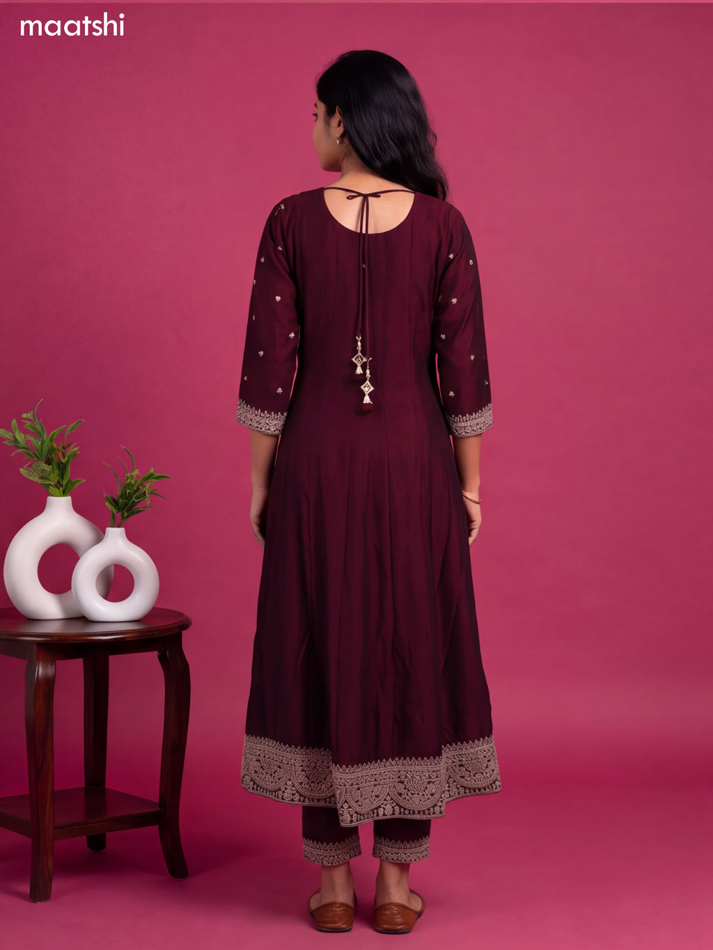 Wine Art Silk Sequin Embroiderd Anarkali Suit