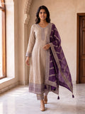 Biege and Violet Art Silk Embroidery Work Anarkali Suit
