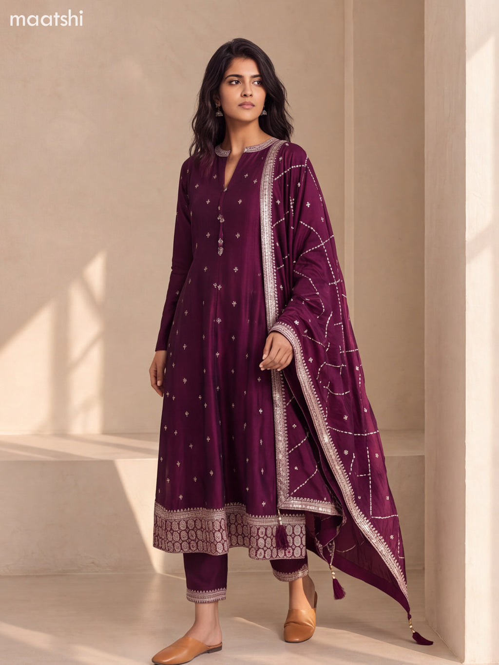 Dark Purple Art Silk Embroidery Work Anarkali Suit