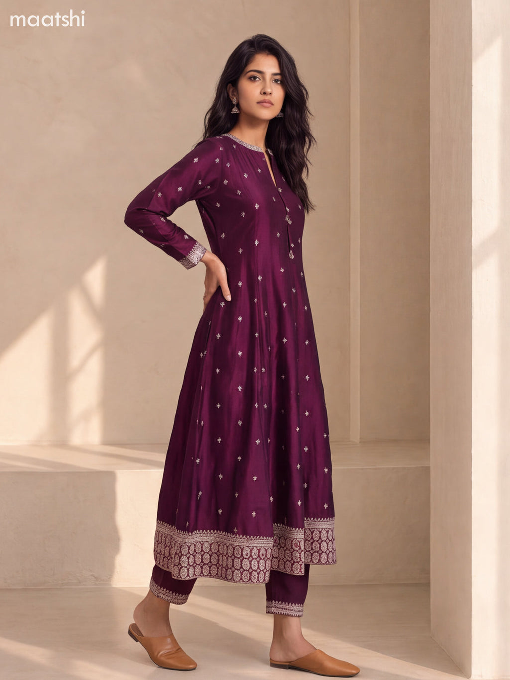 Dark Purple Art Silk Embroidery Work Anarkali Suit